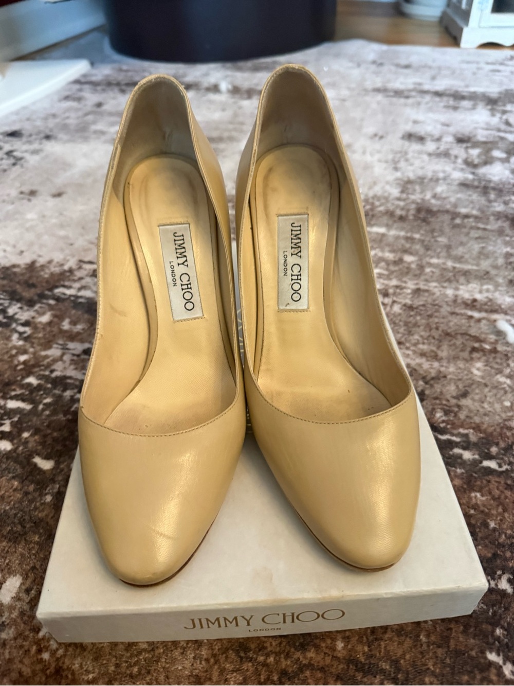 Jimmy Choo Nude-Beige Leather Pointed Pumps